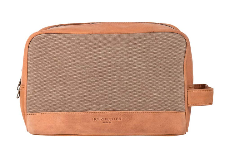 HOLZRICHTER Berlin - Kulturtasche aus Leder & Canvas für Damen & Herren (No-3-1), Kulturbeutel 15x25