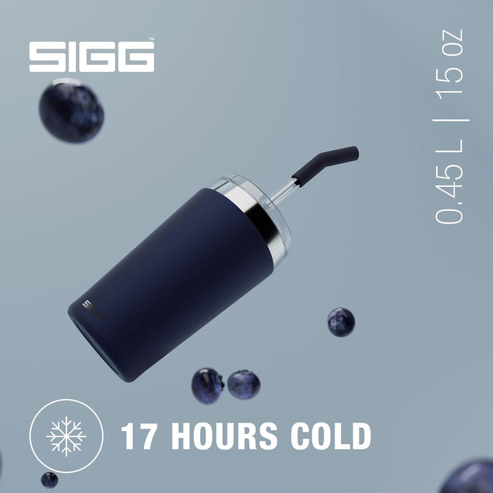 SIGG - Isolierbecher - Travel Mug Helia - Mit wiederverwendbarem Glastrinkhalm &amp; Reinigungsbürste -