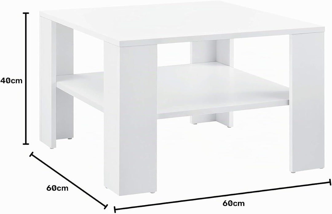 [en.casa] Couchtisch 60x60x40cm mit Ablage Tisch Beistelltisch Wohnzimmertisch Sofatisch Weiss