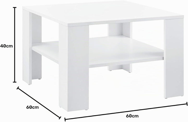 [en.casa] Couchtisch 60x60x40cm mit Ablage Tisch Beistelltisch Wohnzimmertisch Sofatisch Weiss