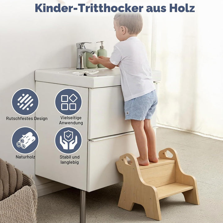 Tritthocker für Kinder - 2-Stufig Hocker Kinderschemel, mit Antirutschmatte und Griff, Multifunktion