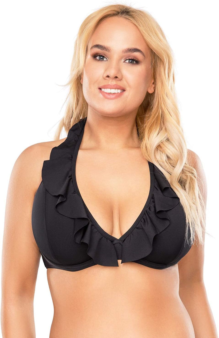 VIVISENCE Bikini BH Dame Bademode Gepolstert Hergestellt In EU Neckholder 3220, Schwarz,80C