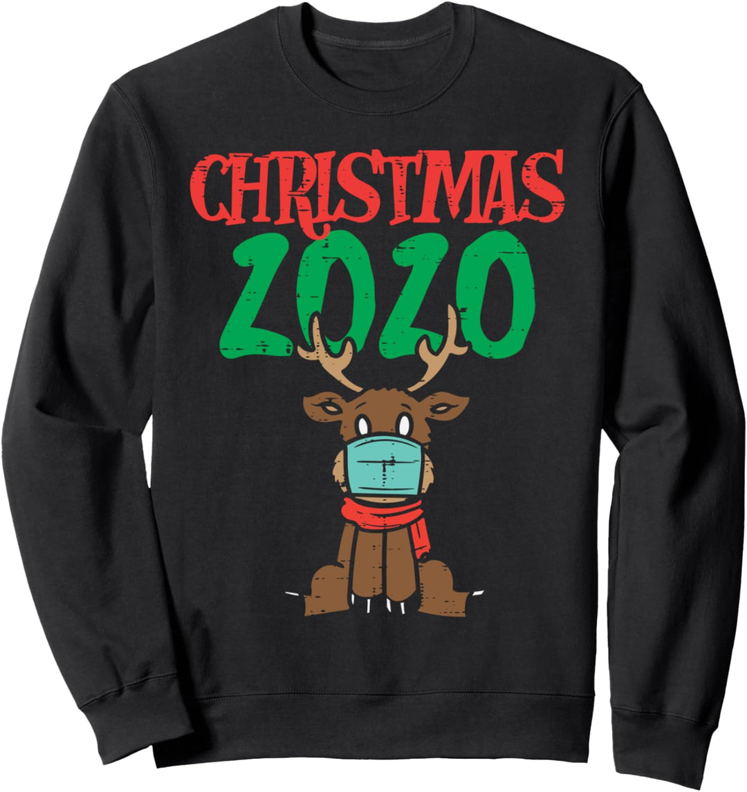 Christmas 2020 Reindeer In Mask Xmas Quarantine Pajamas Gift Sweatshirt