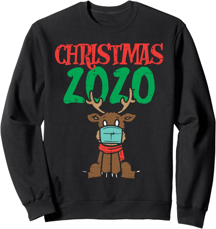 Christmas 2020 Reindeer In Mask Xmas Quarantine Pajamas Gift Sweatshirt
