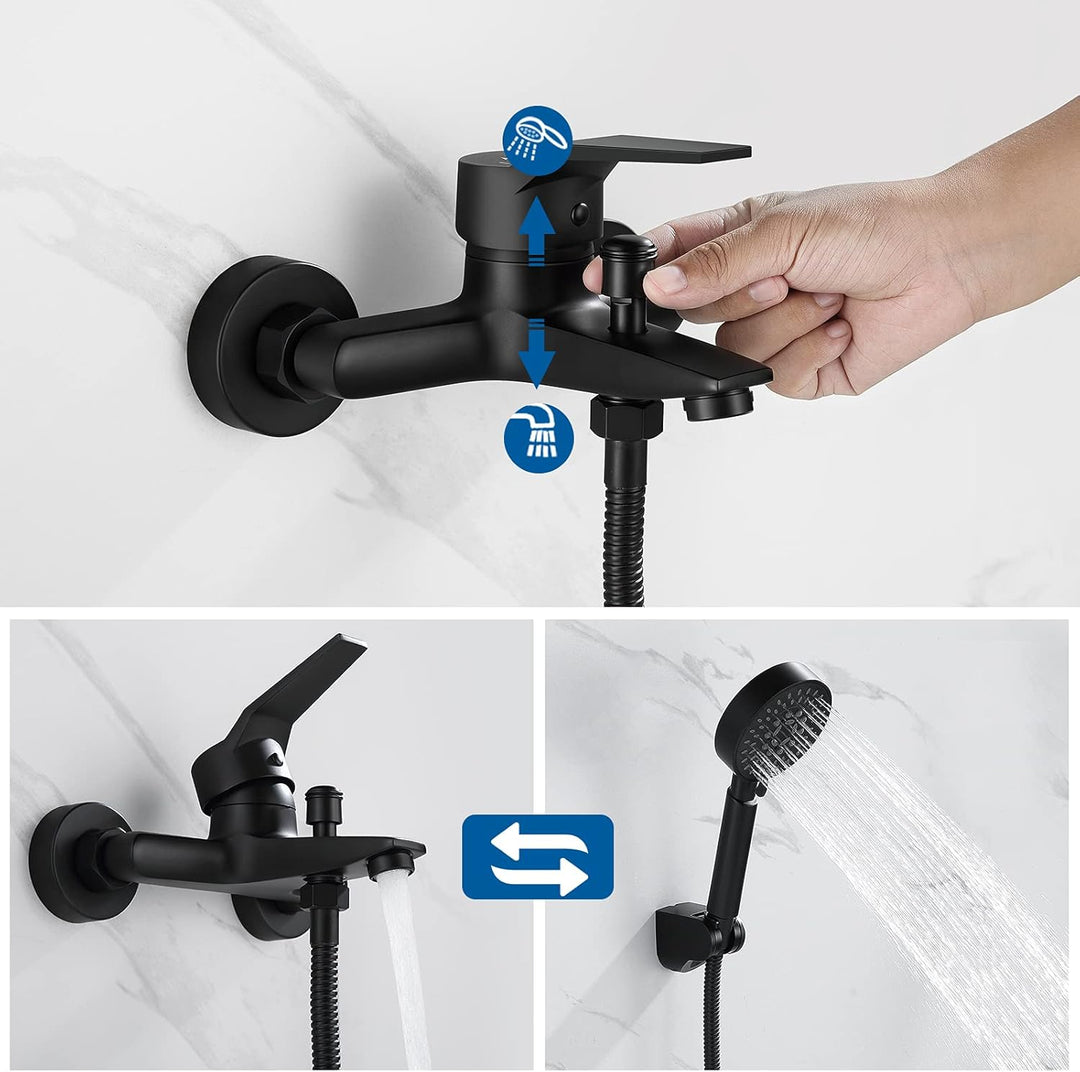 Auralum Badewannenarmatur Schwarz mit Handbrause, Badewannenarmaturen mit Brause 5 Funktionen und 1,