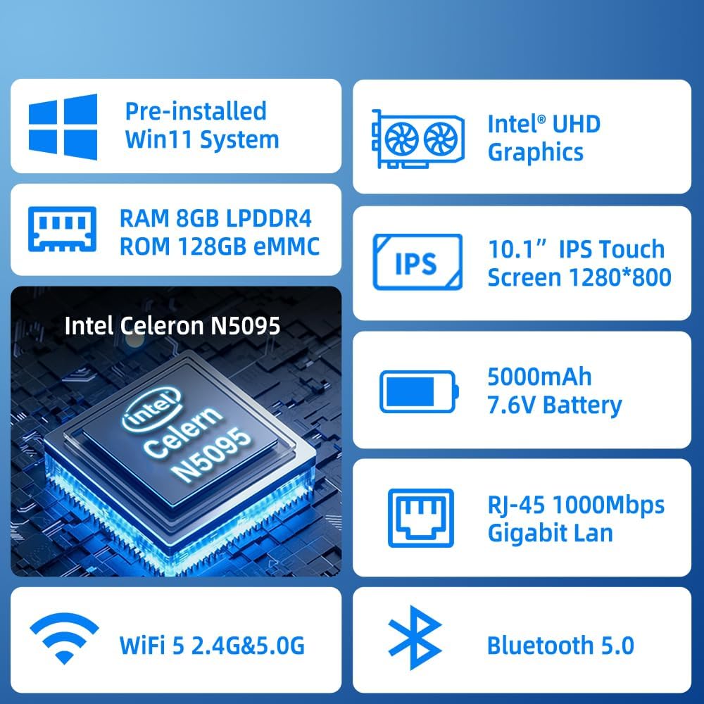 Mini Computer PC 10,1 Zoll Mini Computer Deko, N5095 Win 11 Pro mini-pc mit Touchscreen, 8GB RAM, 12
