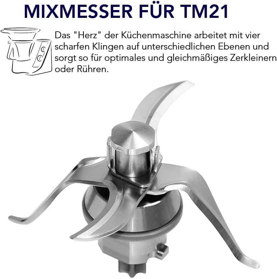 Messer für Vorwerk Thermomix TM21 Küchenmaschine Mixmesser Edelstahl - mit Dichtung
