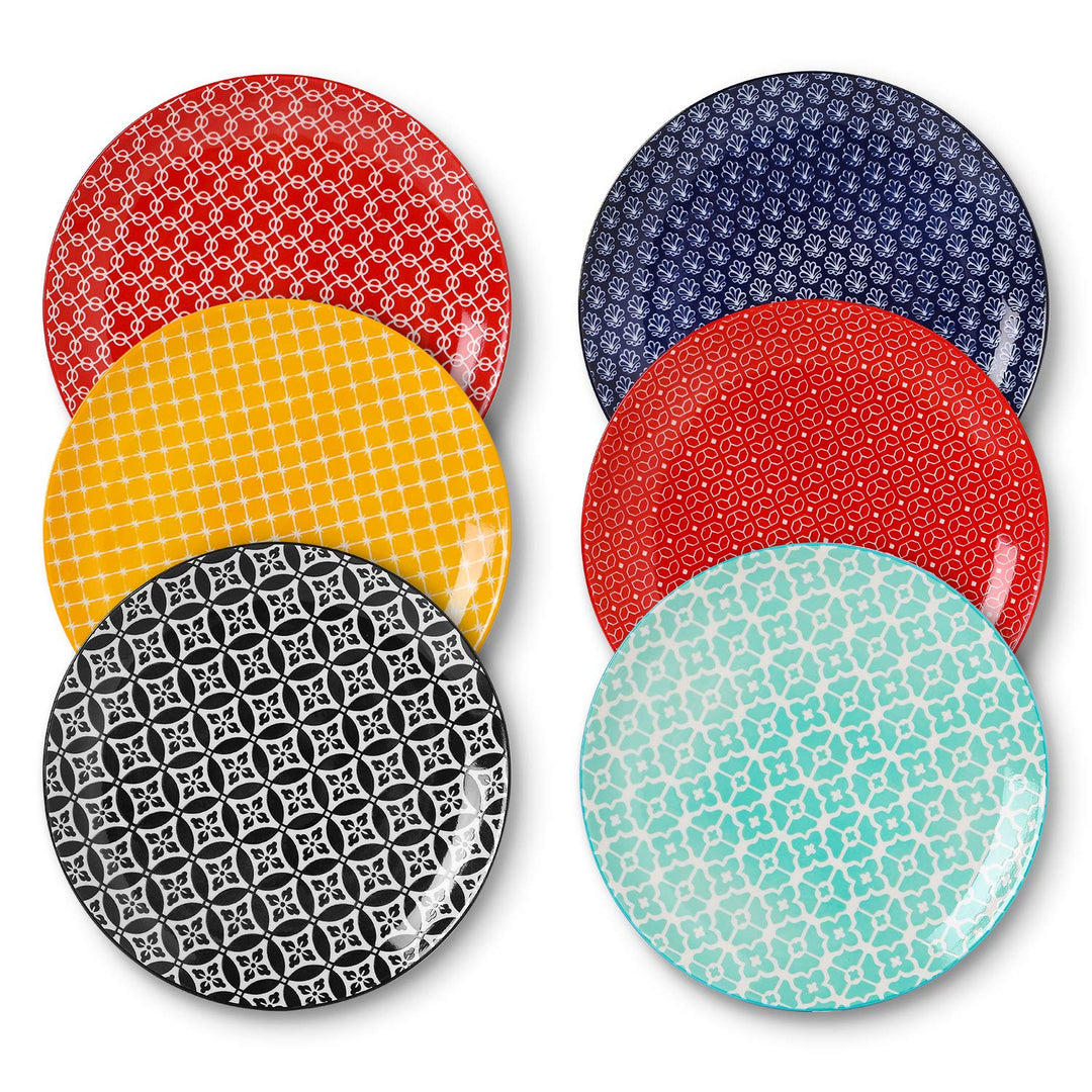 DOWAN 27cm Speiseteller Keramik, Essteller Set 6 Stück, Tellerset Bunt Gross, Porzellan Pasta Salatt