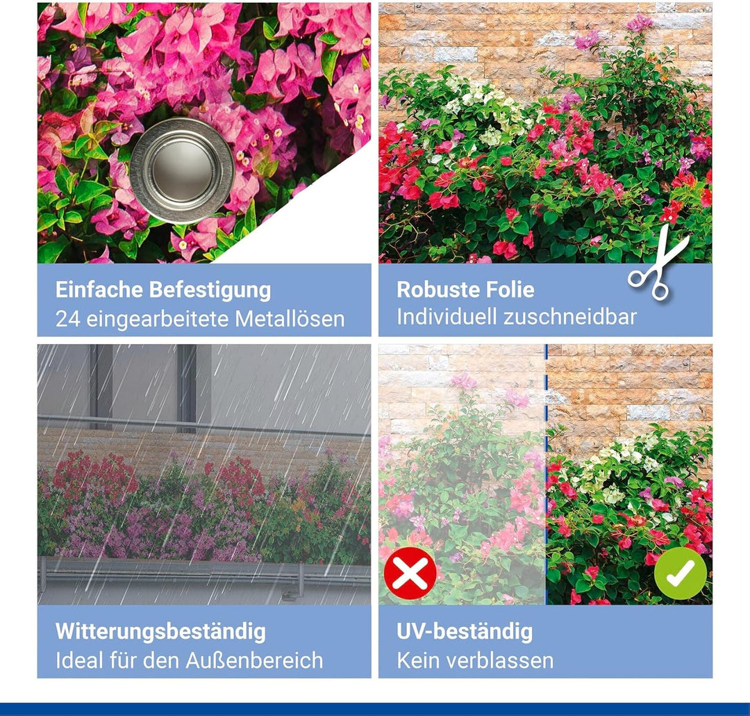 Maximex Balkon-Sichtschutz Mauerblumen, UV- und witterungsbeständig, Schnelltrocknend, Reissfest, 85
