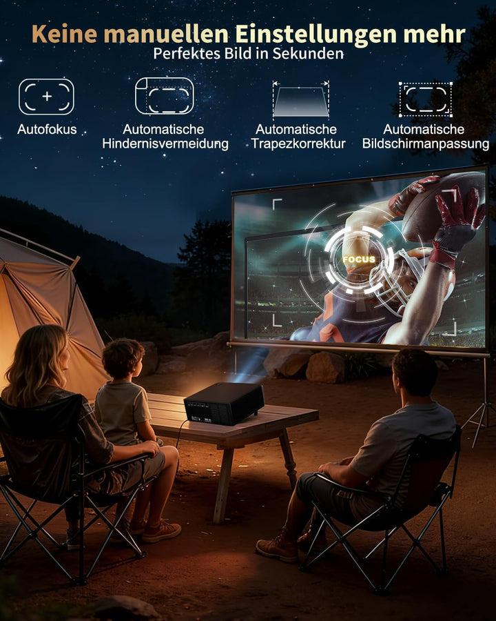 Projektor, Dess 4K-Projektor mit WLAN und Bluetooth, 1080 P nativ, Laser mit Autofokus-Keystone, für