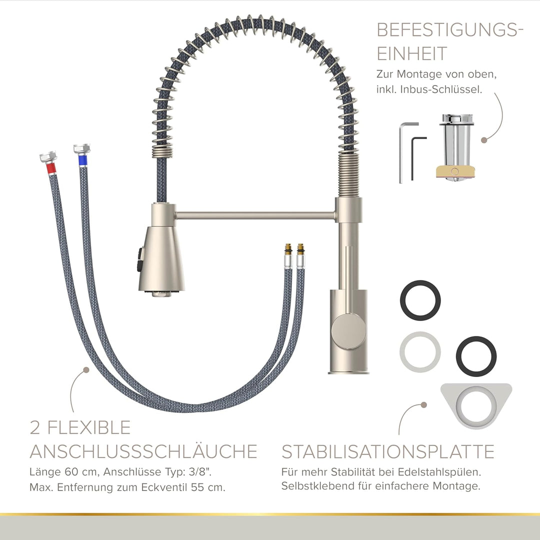 Lenz KALANI² Küchenarmatur mit Pendelbrause nickel-matt 46070322, Nickel-matt