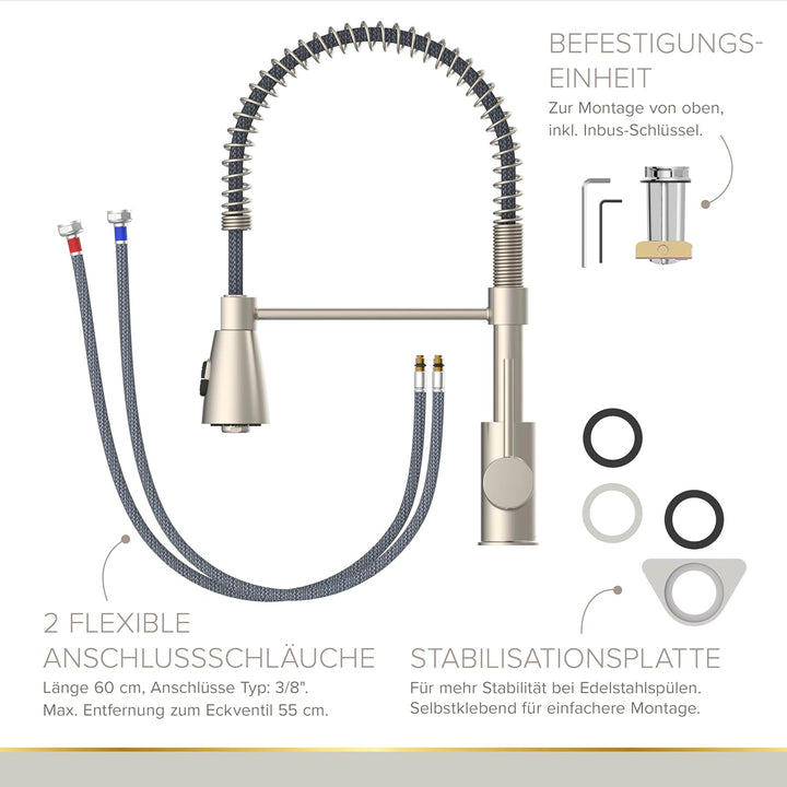 Lenz KALANI² Küchenarmatur mit Pendelbrause nickel-matt 46070322, Nickel-matt