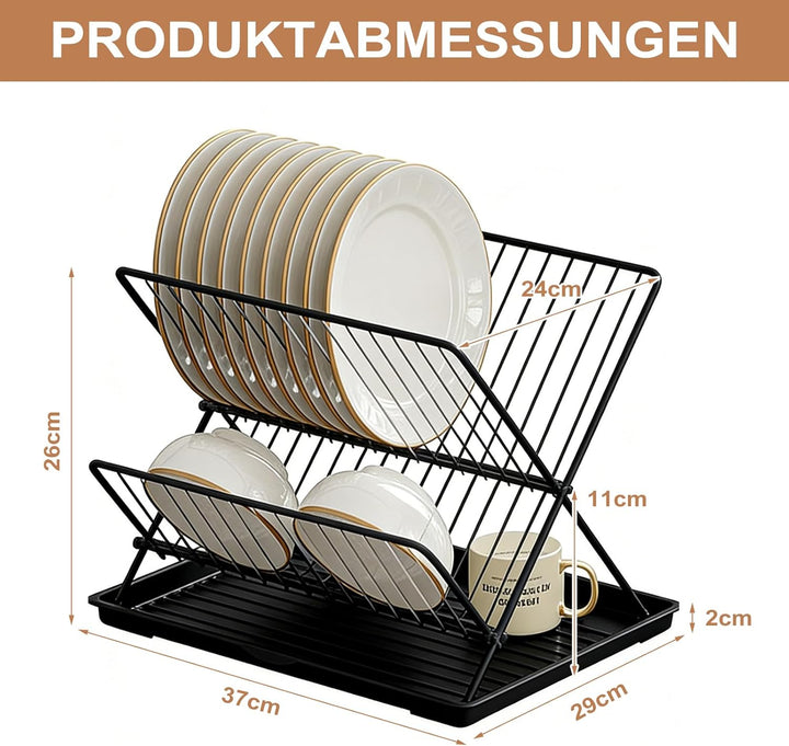 Abtropfgestell Edelstahl klappbar X-Form mit Auffangschale | Edelstahl Geschirrabtropfgestell X-Form