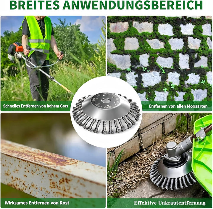 Profi Unkrautbürste für Freischneider, Wildkrautbürste für Motorsense, Ersatztrimmaufsatz für Rasenm