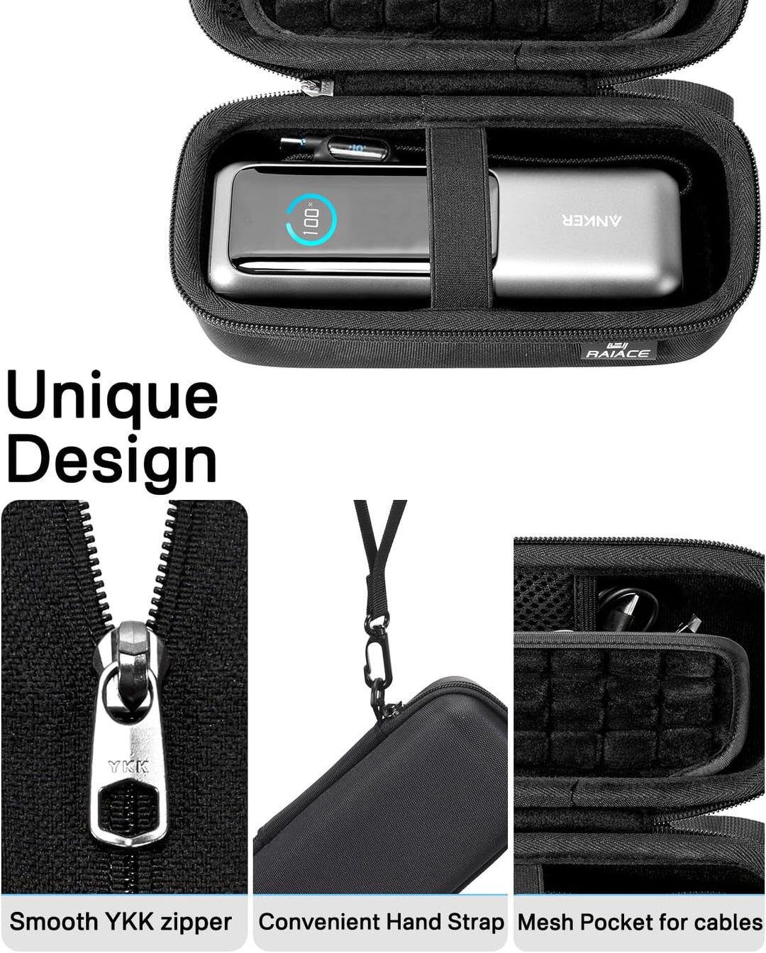 RAIACE Hartschalenetui kompatibel mit der Anker 25.000 mAh Powerbank, mit Netzfach für Kabel und Zub
