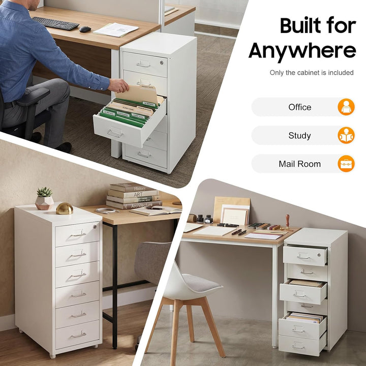 Rollcontainer mit 6 Schubladen, Aktenschrank Abschliessbar, Schubladenschrank Rollschrank Rollwagen
