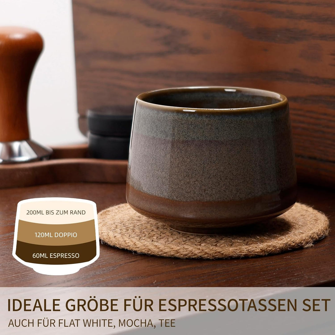 NOVAJOY | Espressotassen Set | 4-teilig | 200 ml | Hochwertige Tassen aus Steingut | Stapelbare Kaff