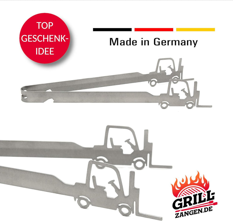 Grillzange Motiv Gabelstapler, spülmaschinengeeignet, Geschenkidee, Männergeschenk, Staplerfahrer, L