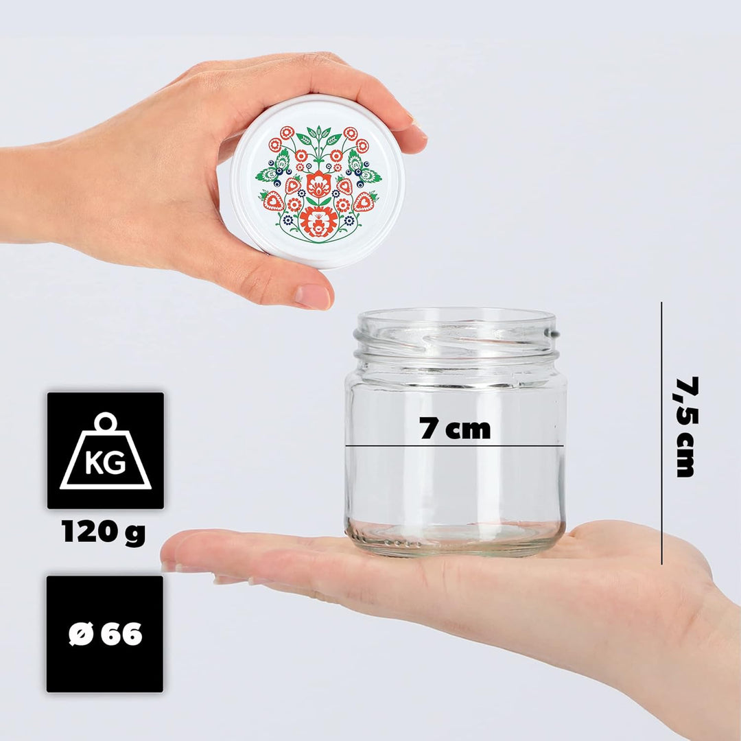 KADAX 10er Set Einmachgläser 200ml Ø66mm Folklore-Muster – für Marmelade, Honig, Gewürze, Dessert |