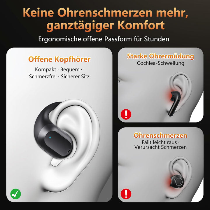 Open-Ear-Kopfhörer, kabelloses Bluetooth-Headset, integriertes Mikrofon, Bequeme Ohrhörer mit weiche