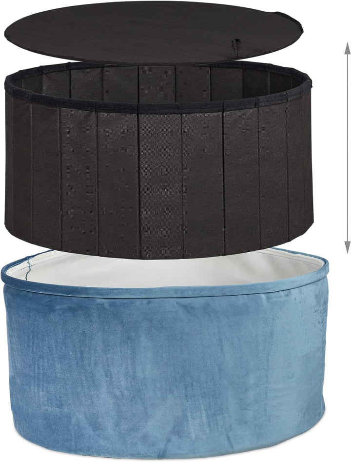 Relaxdays Sitzhocker mit Stauraum, Samt, faltbar, gepolstert, Stauraumhocker rund, Samthocker, HxD 3