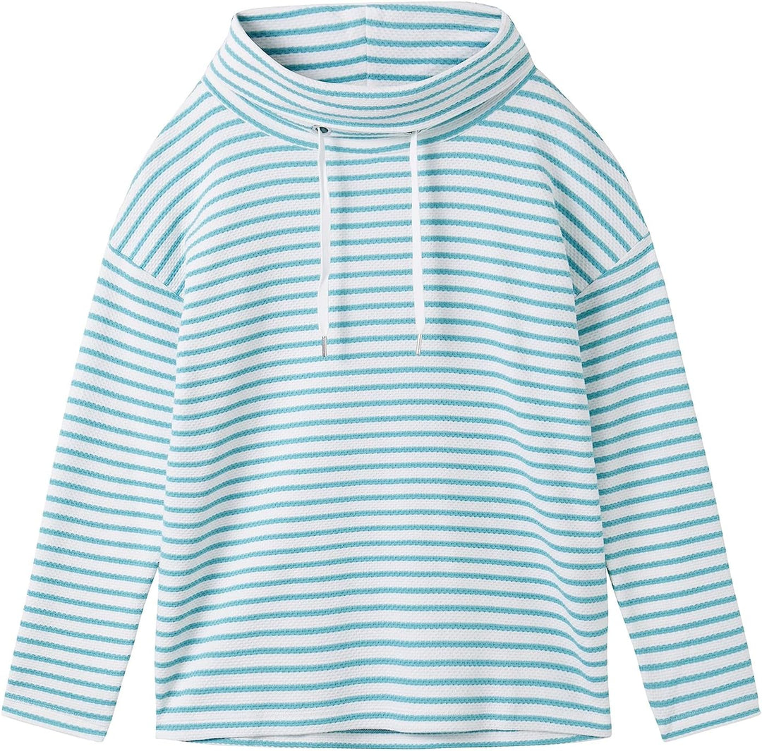 TOM TAILOR Damen Sweatshirt mit Schalkragen XL 34069 - Offwhite Teal Stripe, XL 34069 - Offwhite Tea