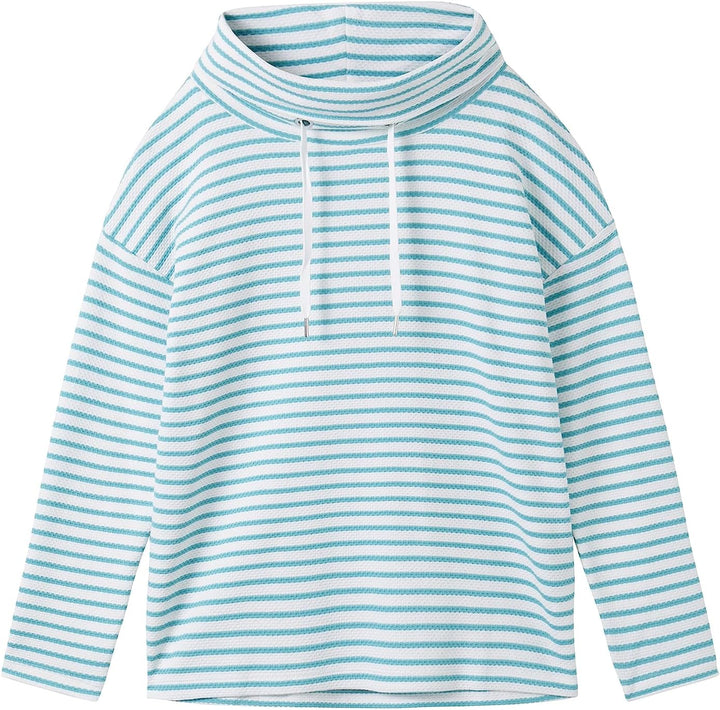TOM TAILOR Damen Sweatshirt mit Schalkragen XL 34069 - Offwhite Teal Stripe, XL 34069 - Offwhite Tea