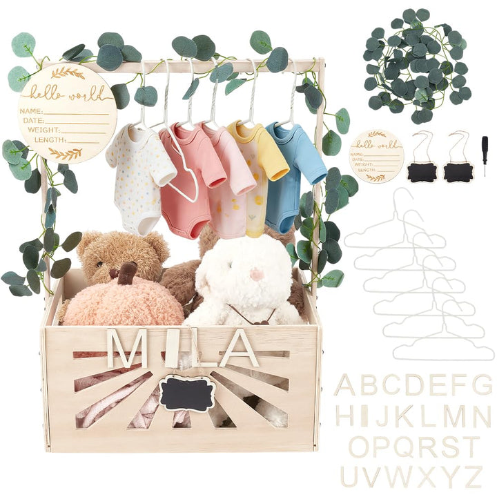 UNICRAFTALE Babyparty Kiste Aus Holz Aufbewahrungsbox Für Babys Mit 8 Kleiderbügel Geschenkkorb Für
