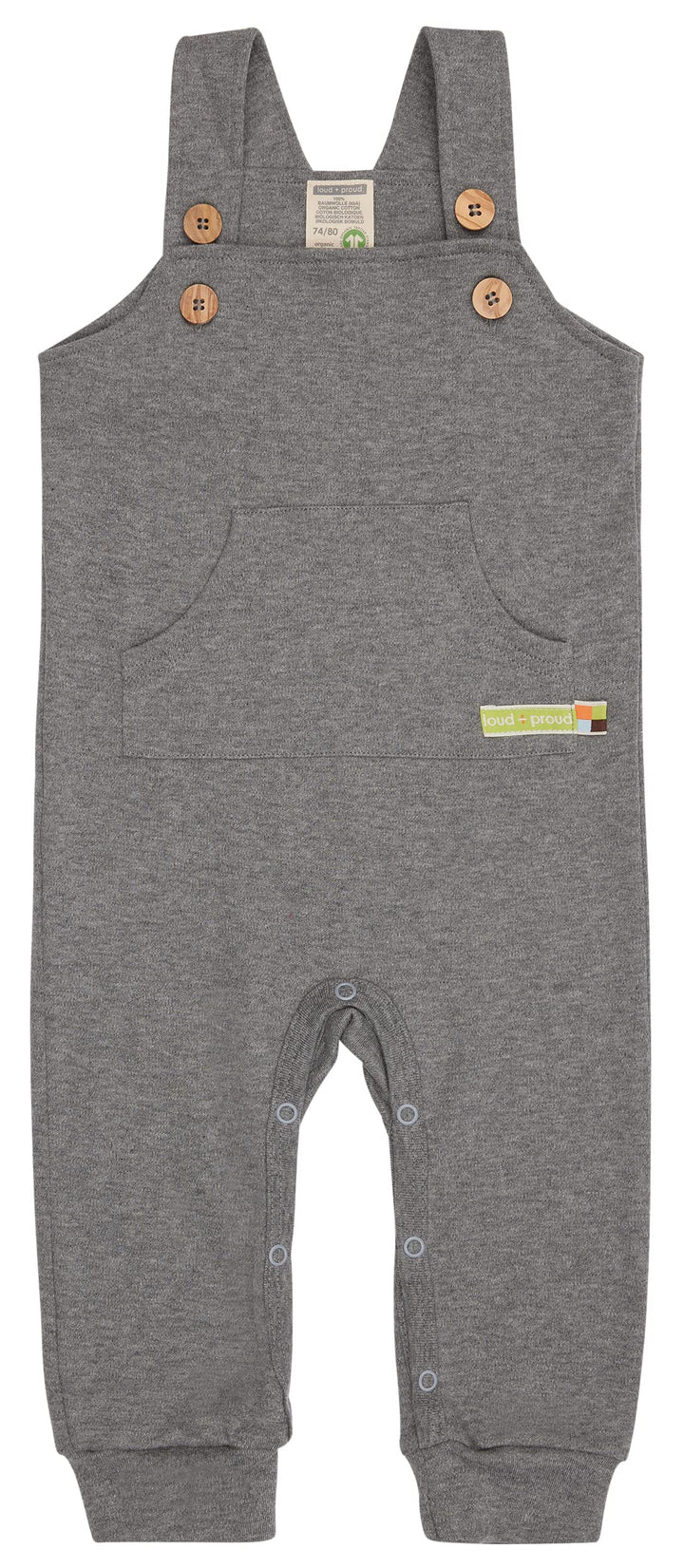 loud + proud Unisex Baby Latzhose, GOTS Zertifiziert Kleinkind-Strampelanzug 86-92 Grau, 86-92 Grau