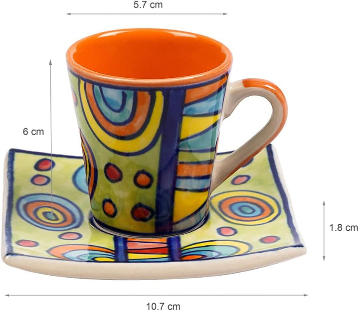 Gall&amp;Zick Espressotassen mit Untertasse, Kaffeetassen Set Modern, Kaffeebecher Keramik Handbemalt, E