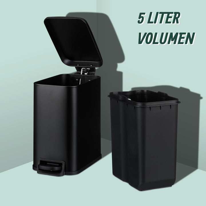 Relaxdays Mülleimer Bad, 5 l, Kosmetikeimer mit Soft-Close, matte Optik, entnehmbarer Inneneimer, Tr