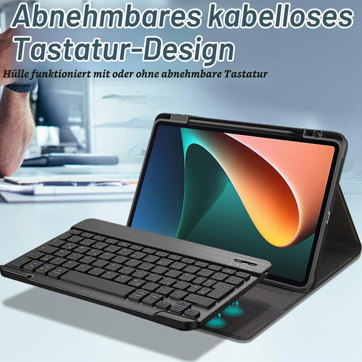Tastatur Hülle mit Schutzfolie für Xiaomi Pad 5/5 Pro 11 Zoll 2021 Tablet, Hülle mit Stifthalter, Sl