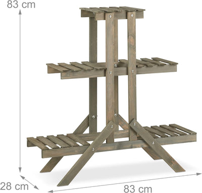 Relaxdays Blumentreppe aus Holz, 3 Stufen mit 5 Ablagen, Shabby Chic, innen, HBT: 83 x 83 x 28 cm, B