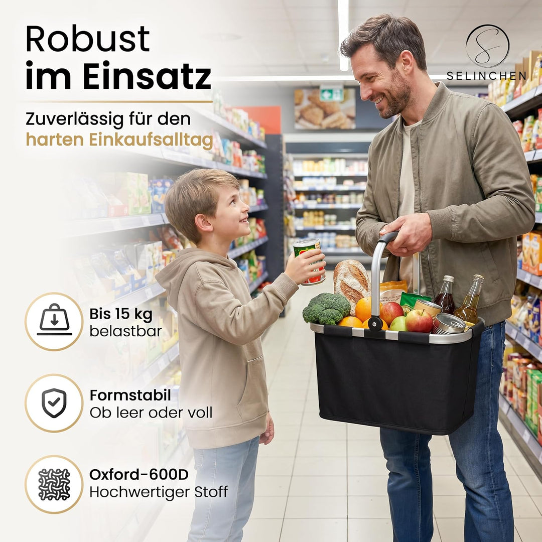 Selinchen® - Premium Einkaufskorb | Hochwertige Einkaufstasche faltbar und mit Aluminium Griff | Ide