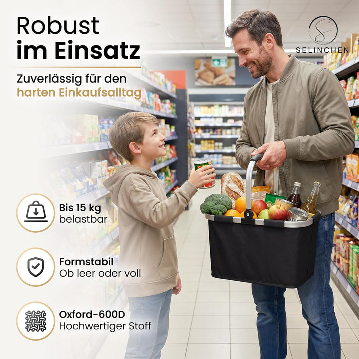 Selinchen® - Premium Einkaufskorb | Hochwertige Einkaufstasche faltbar und mit Aluminium Griff | Ide