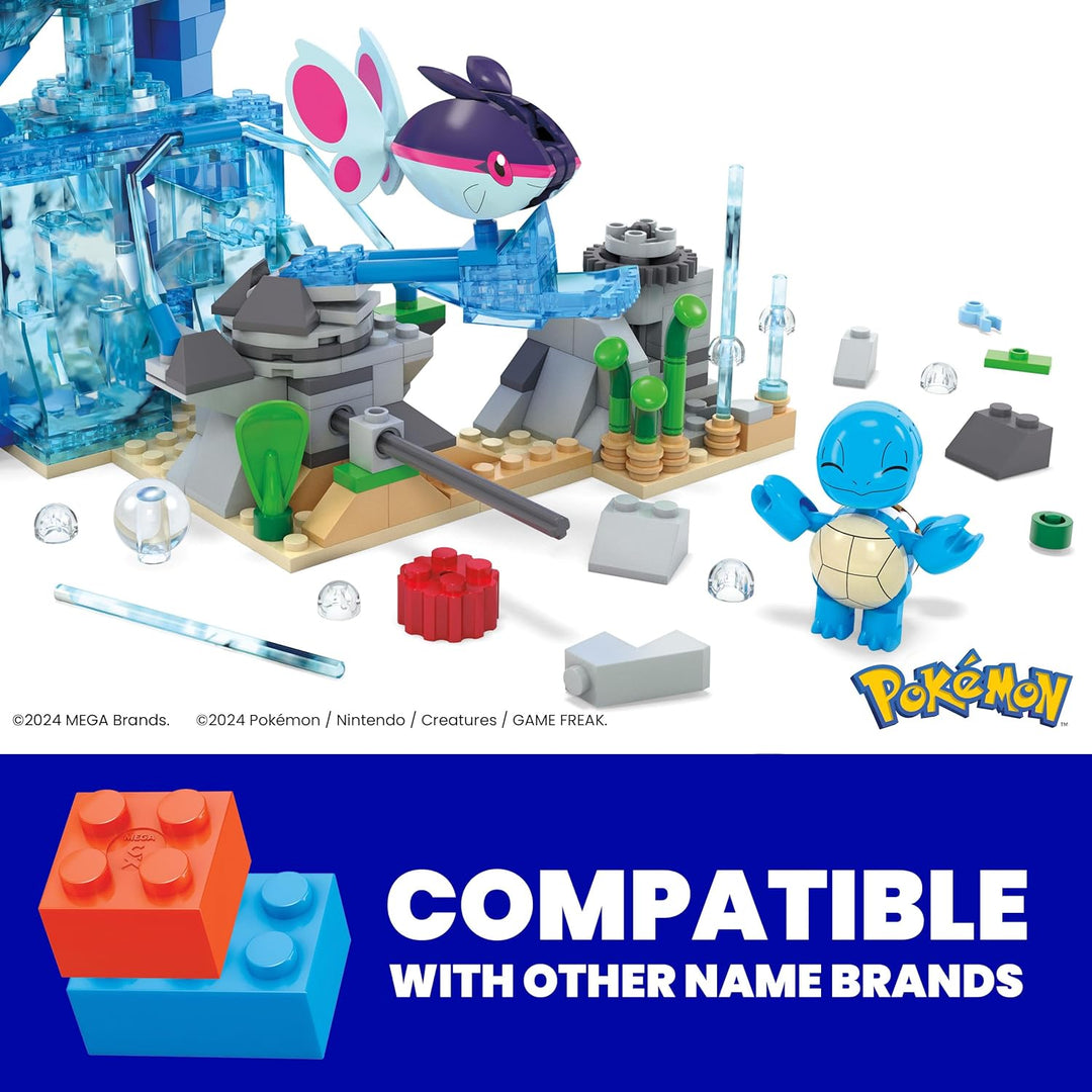 Mattel MEGA Pokémon Actionfigur-Bauspielzeug, Wasserabenteuer mit 319 Teilen und beweglichem Schiggy