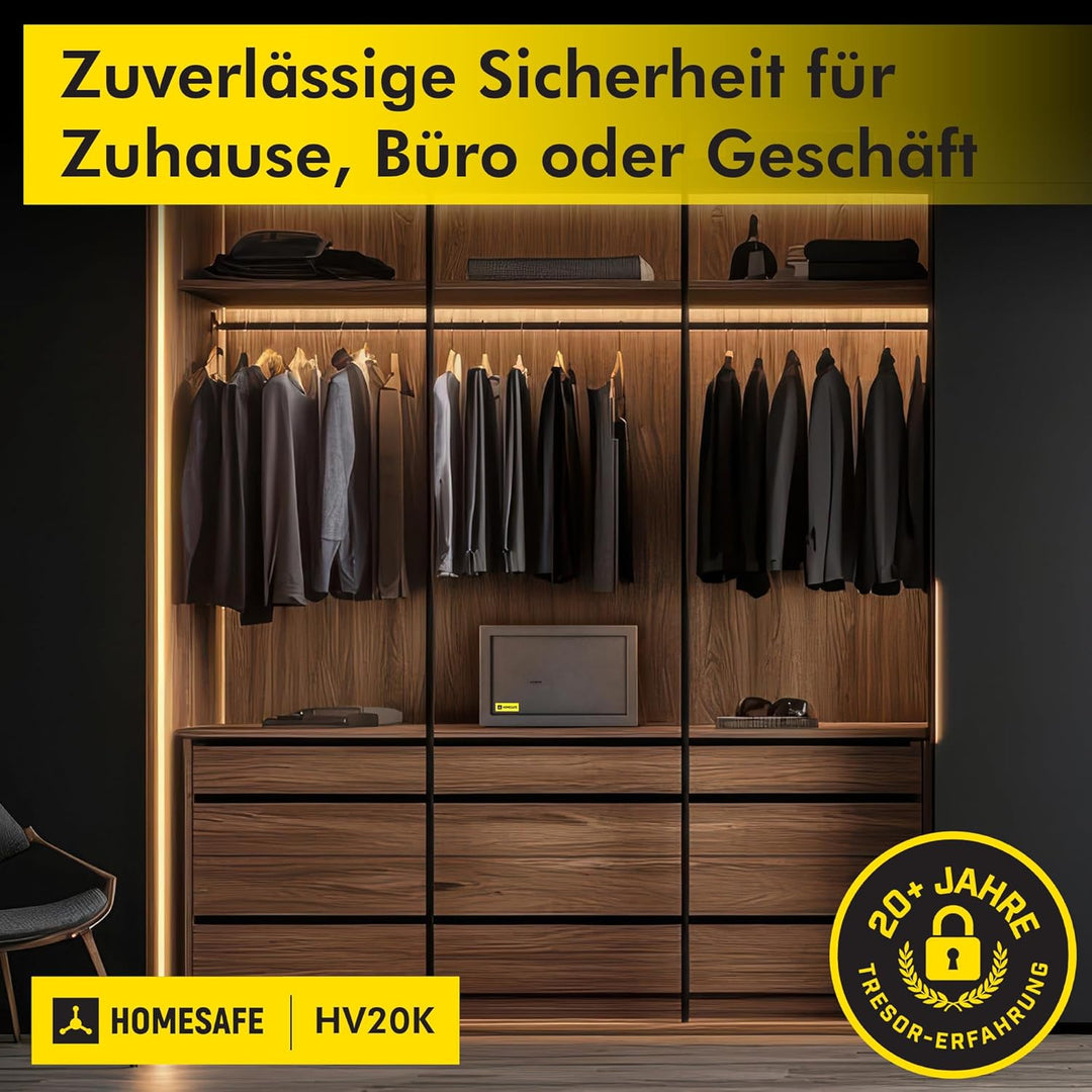 Homesafe HV20K Tresor Safe mit Schlüssel-Schloss, 20x31x20cm (HxWxD), Carbon Satin Schwarz, 20x31x20