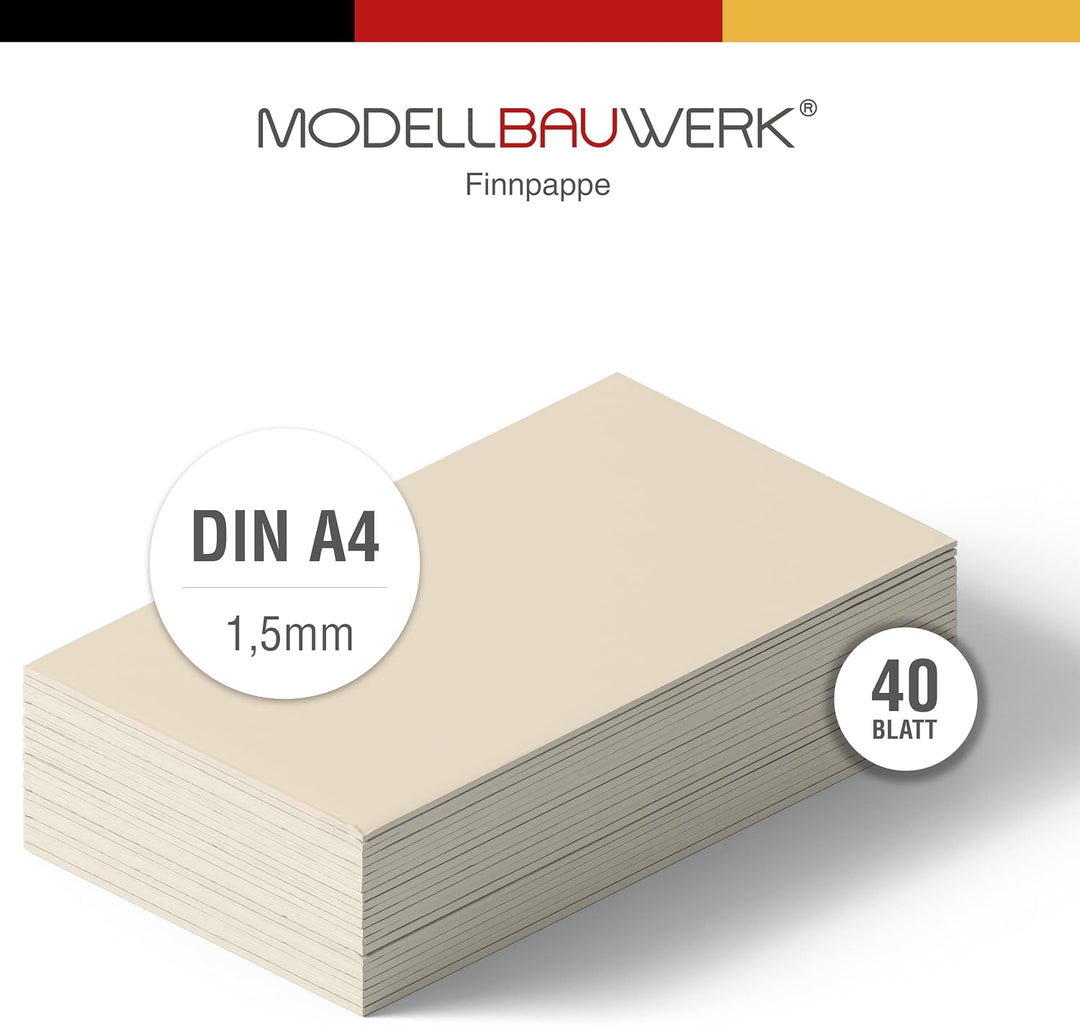 40 + 5 Blatt gratis Finnpappe DIN A4 | 1.5mm Stärke | Modellbauwerk® | für Modellbau und Basteln | A