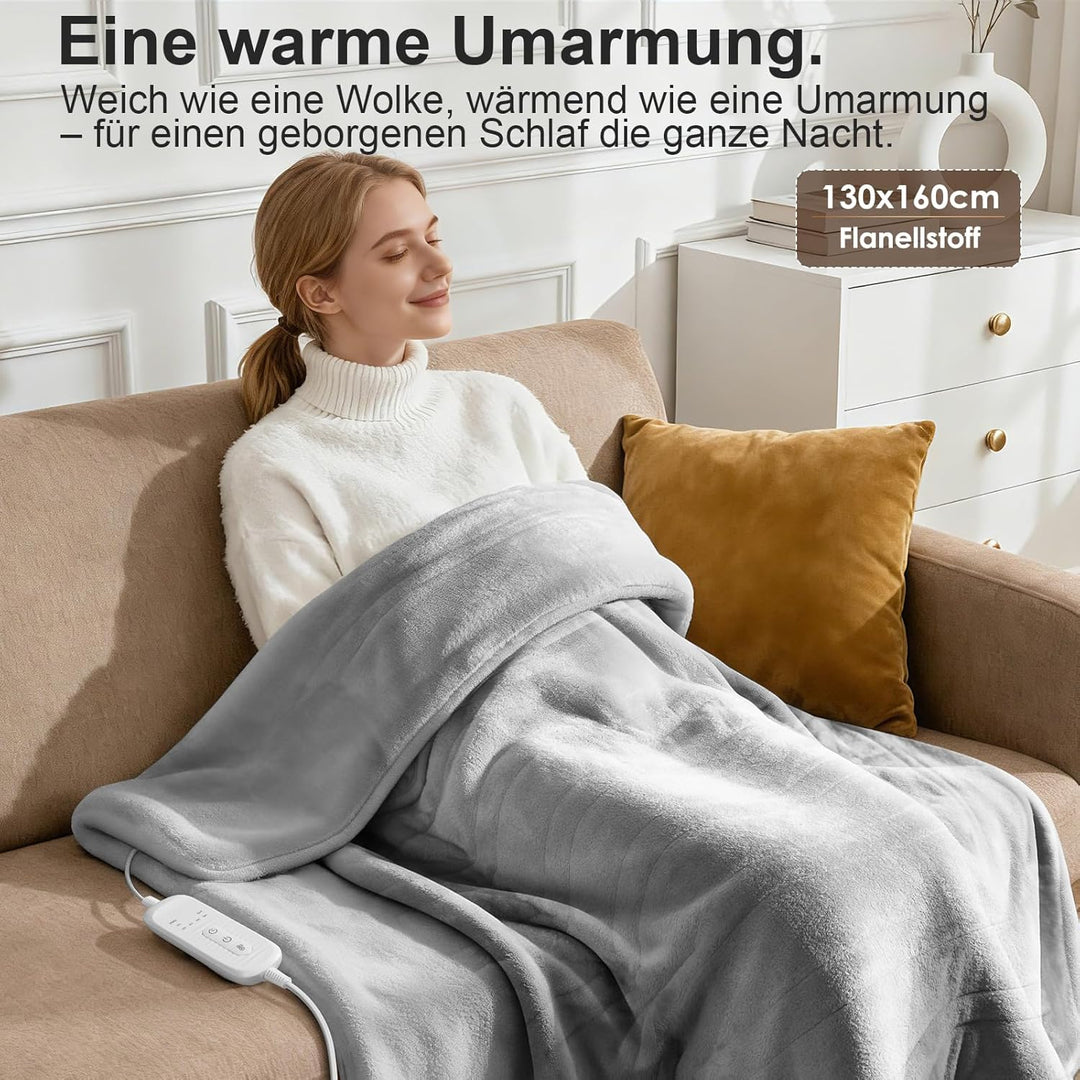 Heizkissen, 130x160CM Heizdecke mit Abschaltautomatik, 9 Temperaturstufen, 6 Timer-Optionen, Maschin
