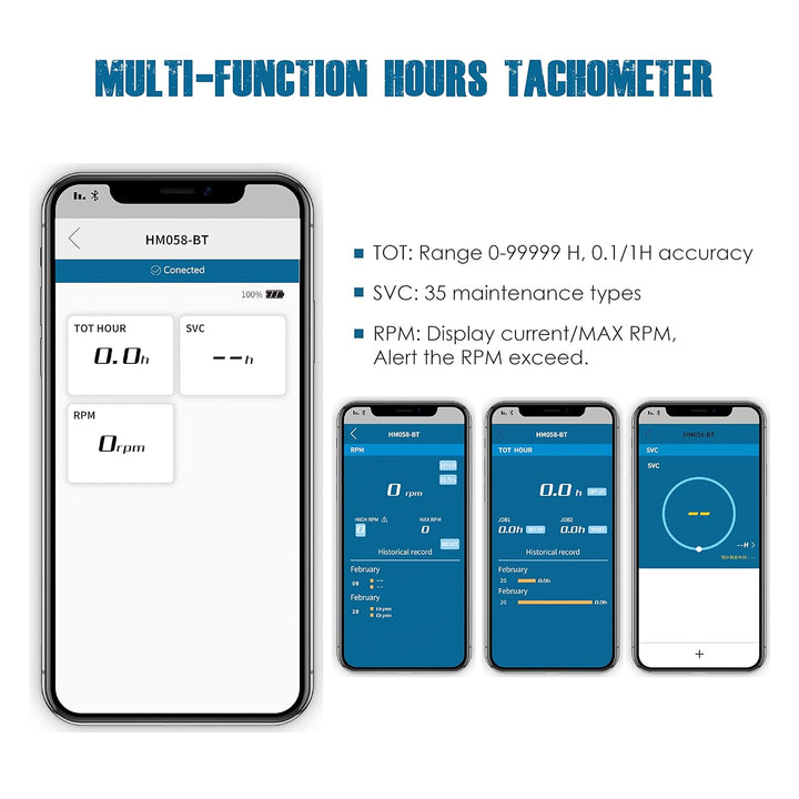 Runleader Digital Bluetooth Tach/Stundenzähler, APP Ferngesteuerte Stunden Tachometer, Wartungserinn