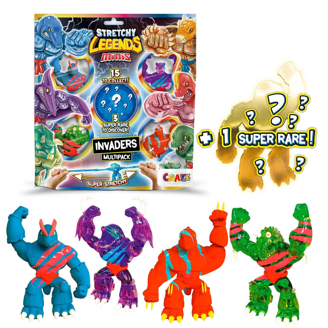 Minis Multipack Invaders - 5X Elastische Actionfiguren für Kinder, Klebrige & Dehnbare Superhelden F