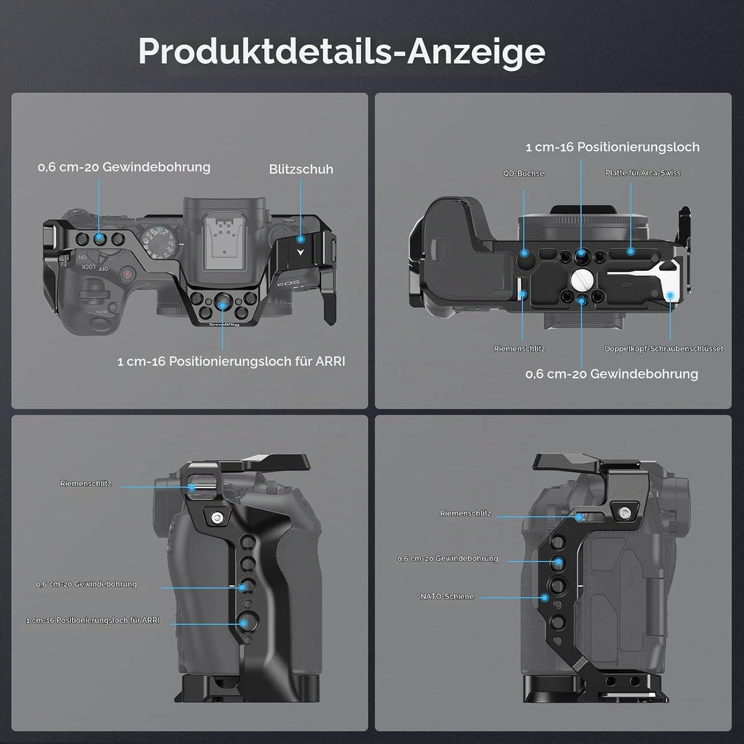 SMALLRIG Cage für Canon R8, Kamerakäfig mit 1/4"-20 Gewindelöchern, 3/8"-16 Positionierungslöchern f