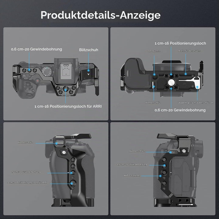 SMALLRIG Cage für Canon R8, Kamerakäfig mit 1/4"-20 Gewindelöchern, 3/8"-16 Positionierungslöchern f