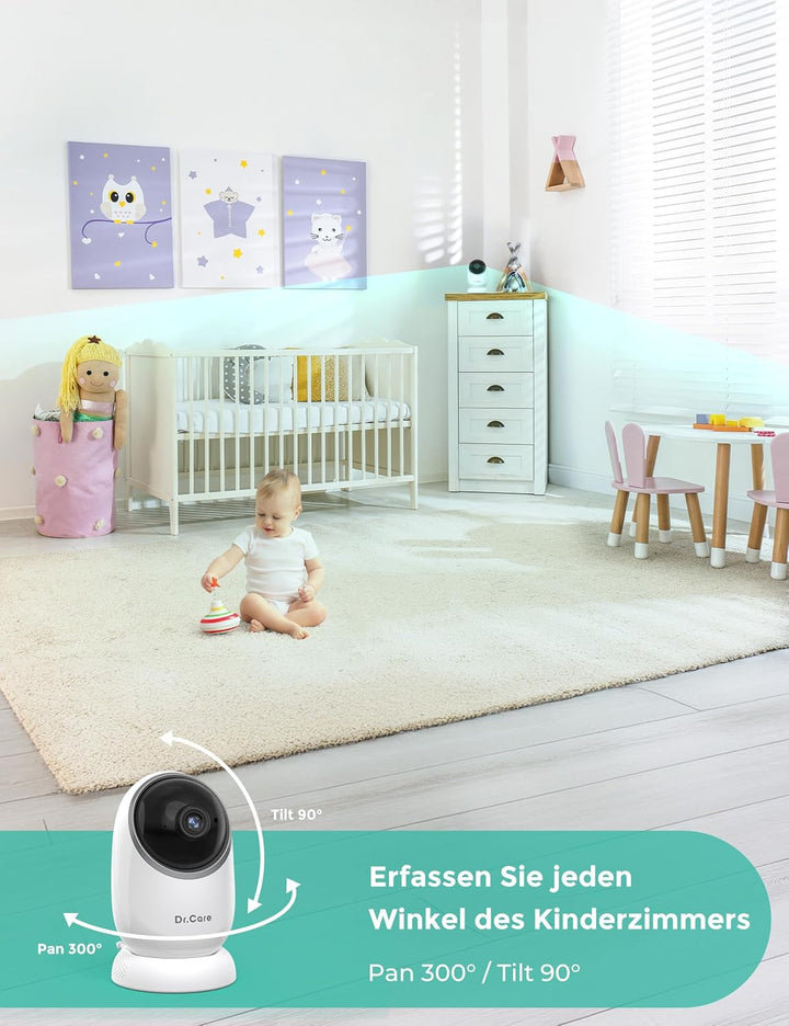 Dr.Care NovaView Pro Babyphone mit Bewegungserkennung - Ohne WiFi, 5" 1080P Display, 5000mAh Batteri