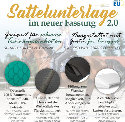 EQST Sattelunterlage 2.0 mit Wirbelsäulenfreiheit & GRATIS Gürteltasche, Sattelpad Unisize für Pferd