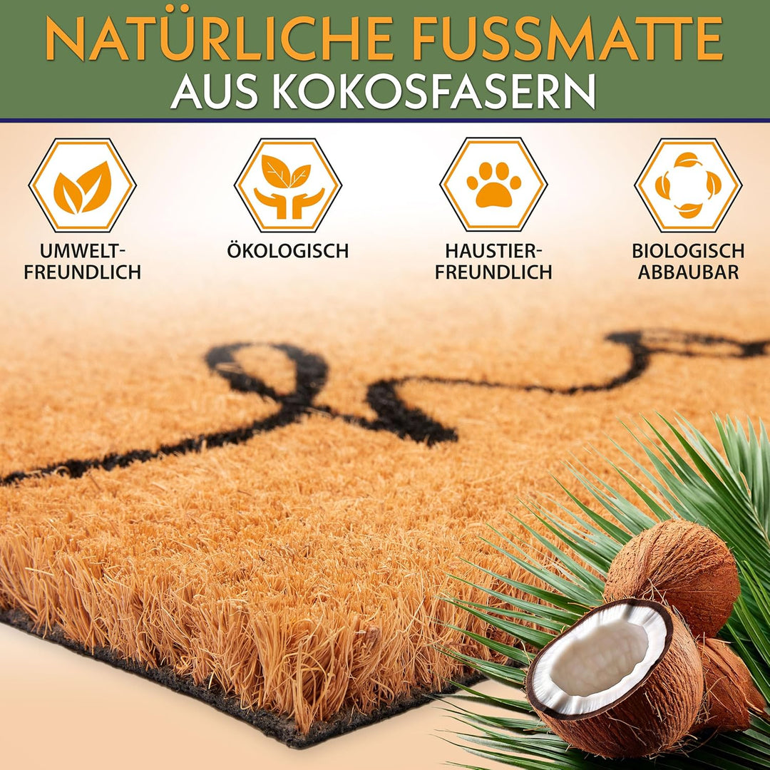 BRUBAKER Fussmatte für Aussen und Innen - Home - 45 x 75 cm Schmutzfangmatte aus 100% Kokos - Antiru