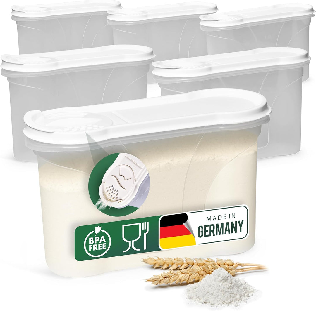 Novaliv Schüttdosen 6er SET Vorratsdose zum Streuen 1,3 Liter - Masse (LxBxH): 22 x 13 x 8,5 cm - Do