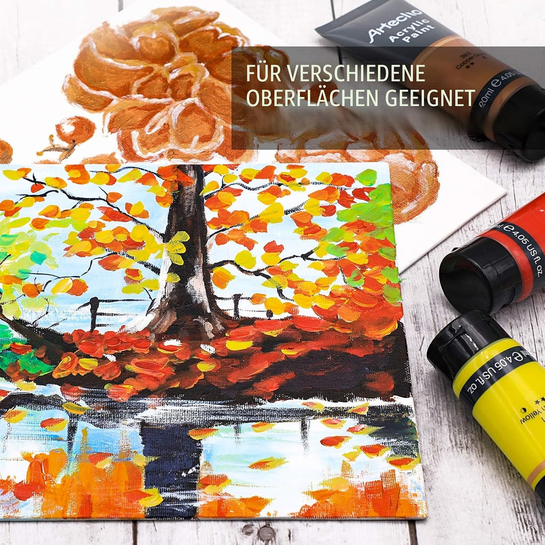 Artecho Acrylfarben Set Professional 20x120 ml, Acrylic Paint Set, Wasserfest und Lichtecht, Schnell