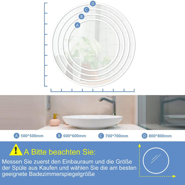Finmrys Badspiegel mit Beleuchtung Rund 60 cm mit Bluetooth-Lautsprecher und Touch-Schalter Beschlag