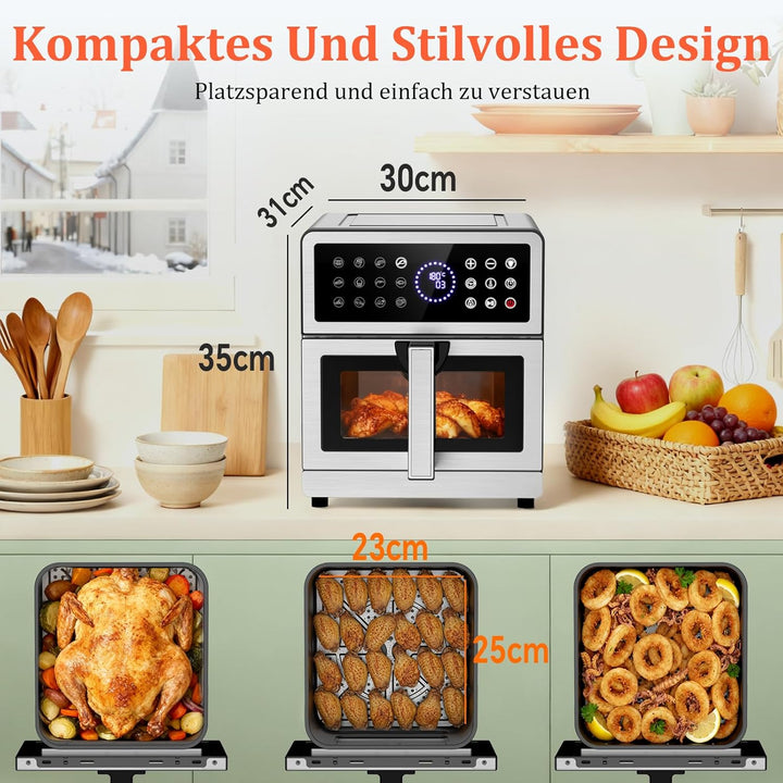 Heissluftfritteuse 8L XXL | Airfryer Ober/Unterhitze Heizelemente, Air Fryer Luftfritteuse Sichtfens